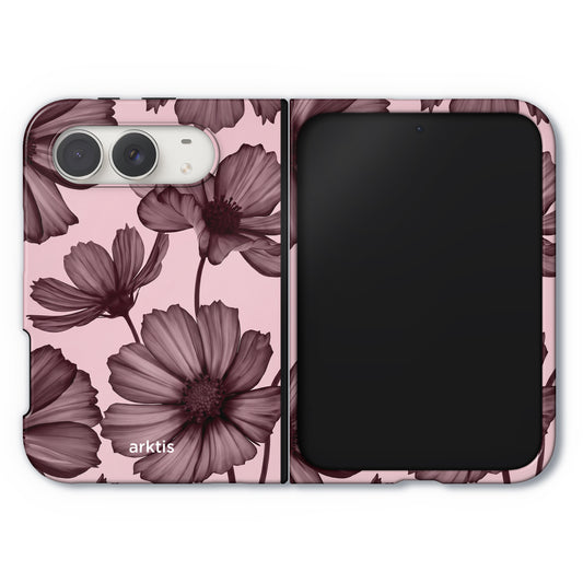 Arktis iPhone Duo Hülle – Bloom Case, eine faltbare Handyhülle mit einem rosa-dunklen Blumenmuster.