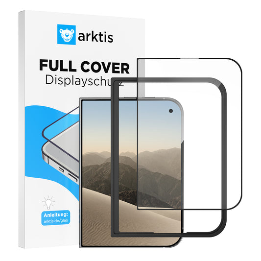 Zwei schwarze Arktis iPhone Duo-Displayschutzgläser – Hüllenfreundliche Displayschutzfolien in ihrer Verpackung.