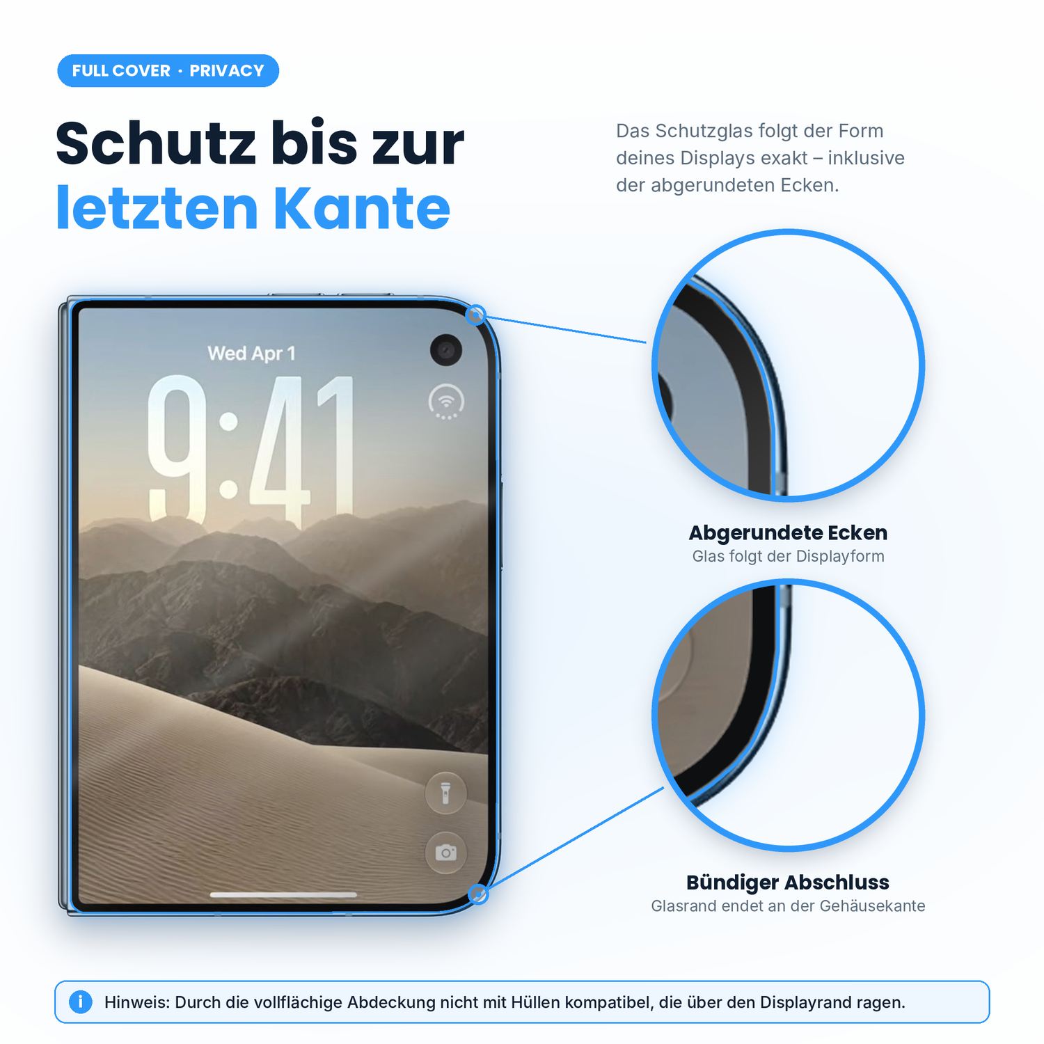 Arktis iPhone Duo PRIVACY Vollschutz-Displayschutzglas mit randloser Abdeckung, abgerundeten Ecken und nahtloser Passform.