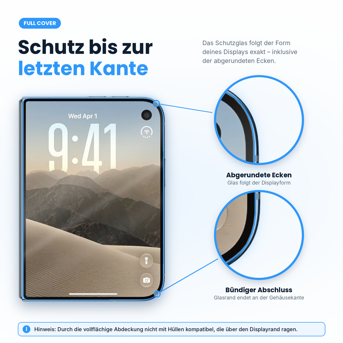 Arktis iPhone Duo FULL COVER Displayschutzglas mit abgerundeten Ecken und randloser Passform für Smartphones.