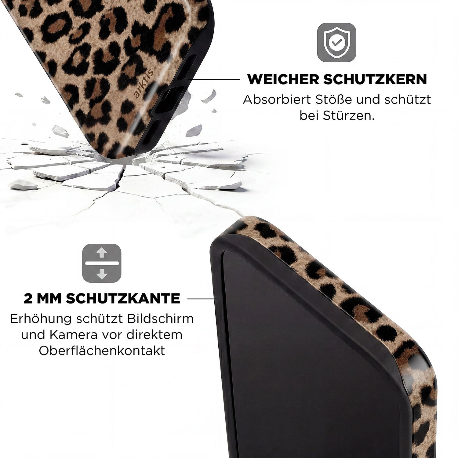 Die arktis iPhone 14 Pro Max Hülle - Sweet Leopard bietet stoßfesten TPU-Silikonschutz, extra hohe Kanten und ist MagSafe kompatibel - stylisches Leopardenmuster der Marke arktis.