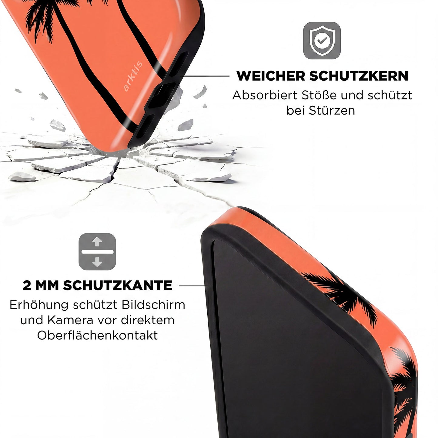 Die arktis iPhone 14 Pro Max Hülle - Coral Coast verfügt über ein Palmen-Design, bietet starken TPU-Silikon Schutz vor Stürzen und Kratzern und ist MagSafe kompatibel für einfaches Aufladen.