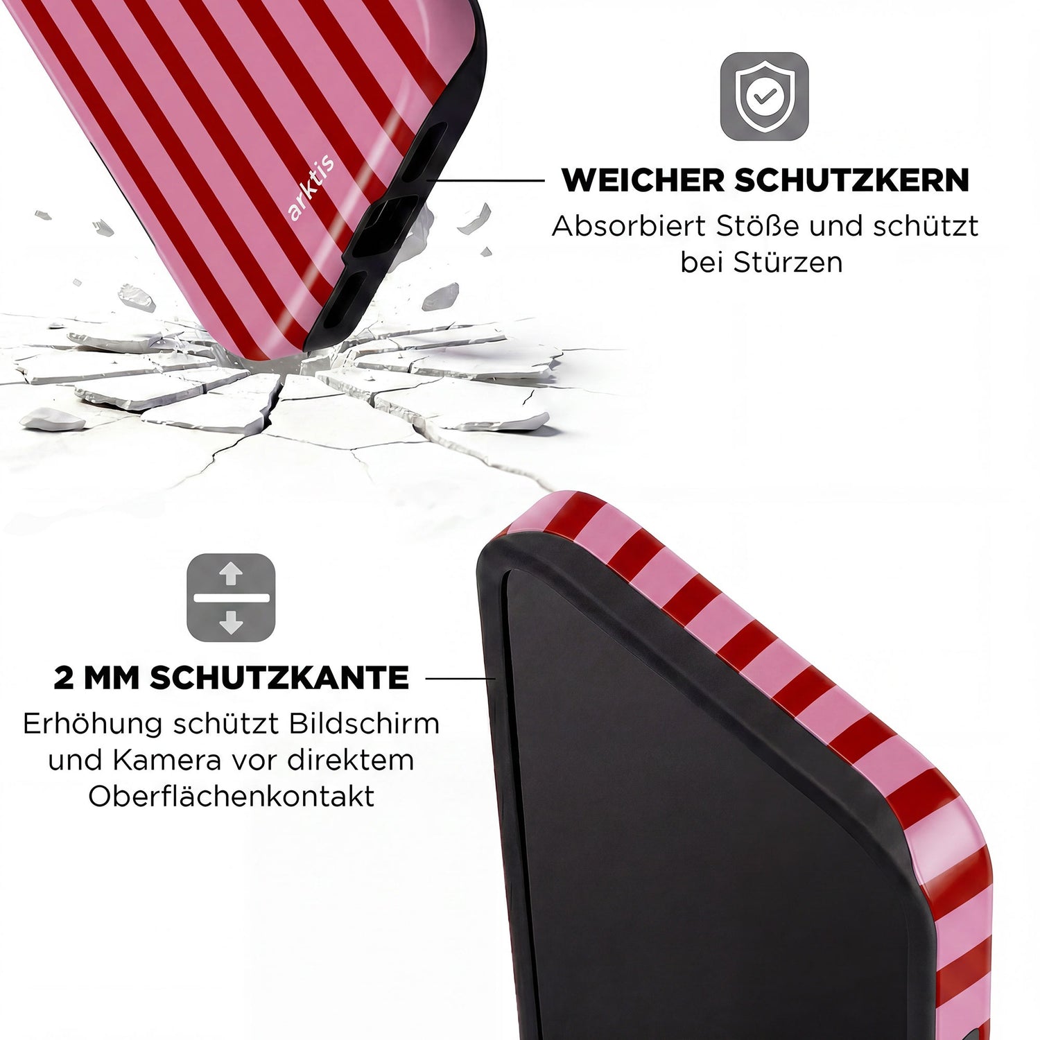 Die arktis iPhone 14 Pro Max Hülle - Stripes bietet stoßabsorbierendes TPU-Silikon, einen 2mm erhöhten Rand und MagSafe-Kompatibilität - optimaler Schutz für Ihr Handy vor Stößen und Aufprall.