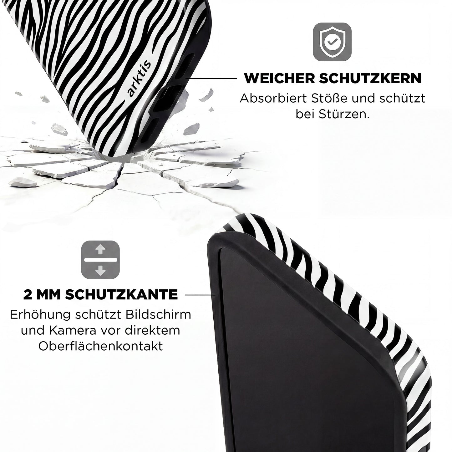 Arktis iPhone 14 Pro Max Hülle - Zebra: Stoßabsorbierende Softcore-Hülle mit 2mm erhöhtem Rand, MagSafe-kompatibel von arktis - stilvoller Schutz für dein iPhone.