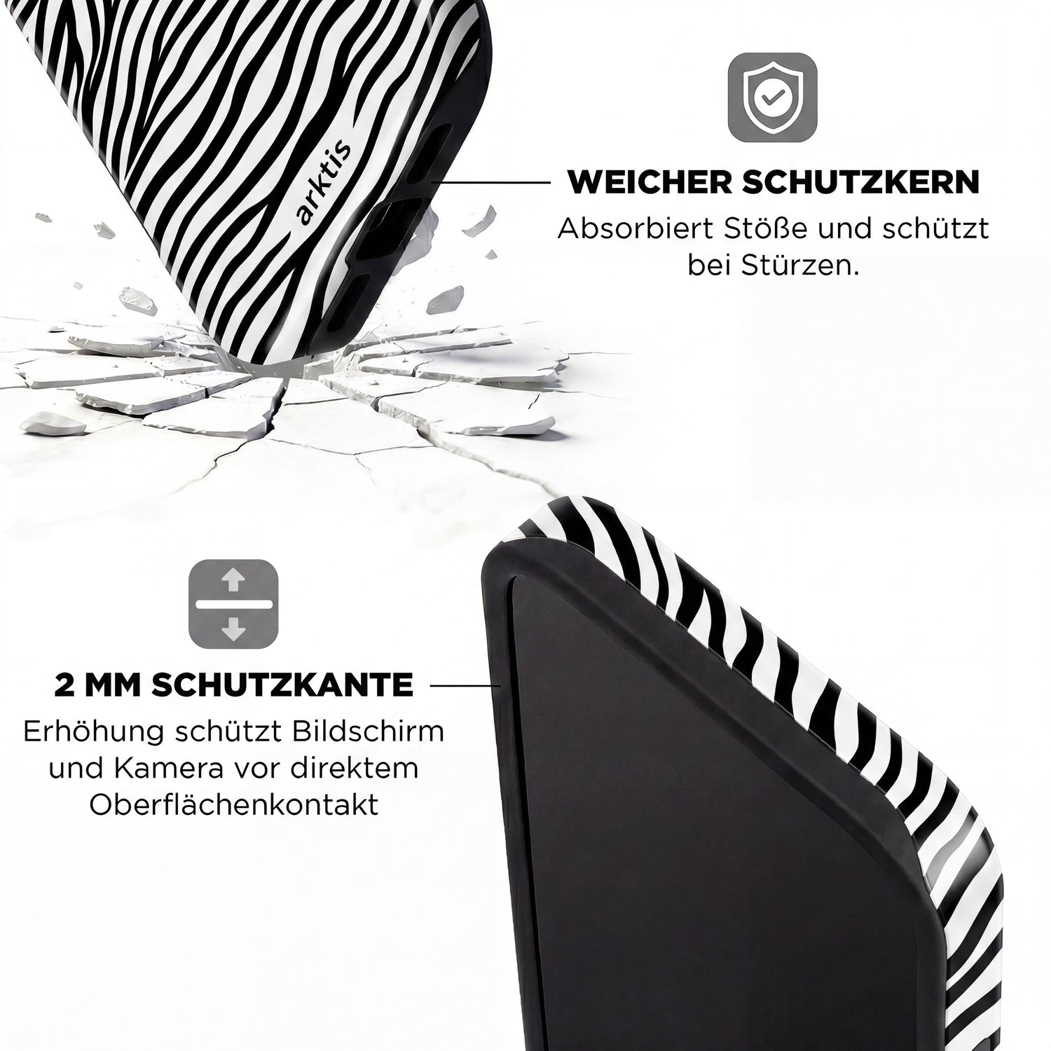 Arktis iPhone 14 Pro Max Hülle - Zebra: Stoßabsorbierende Softcore-Hülle mit 2mm erhöhtem Rand, MagSafe-kompatibel von arktis - stilvoller Schutz für dein iPhone.