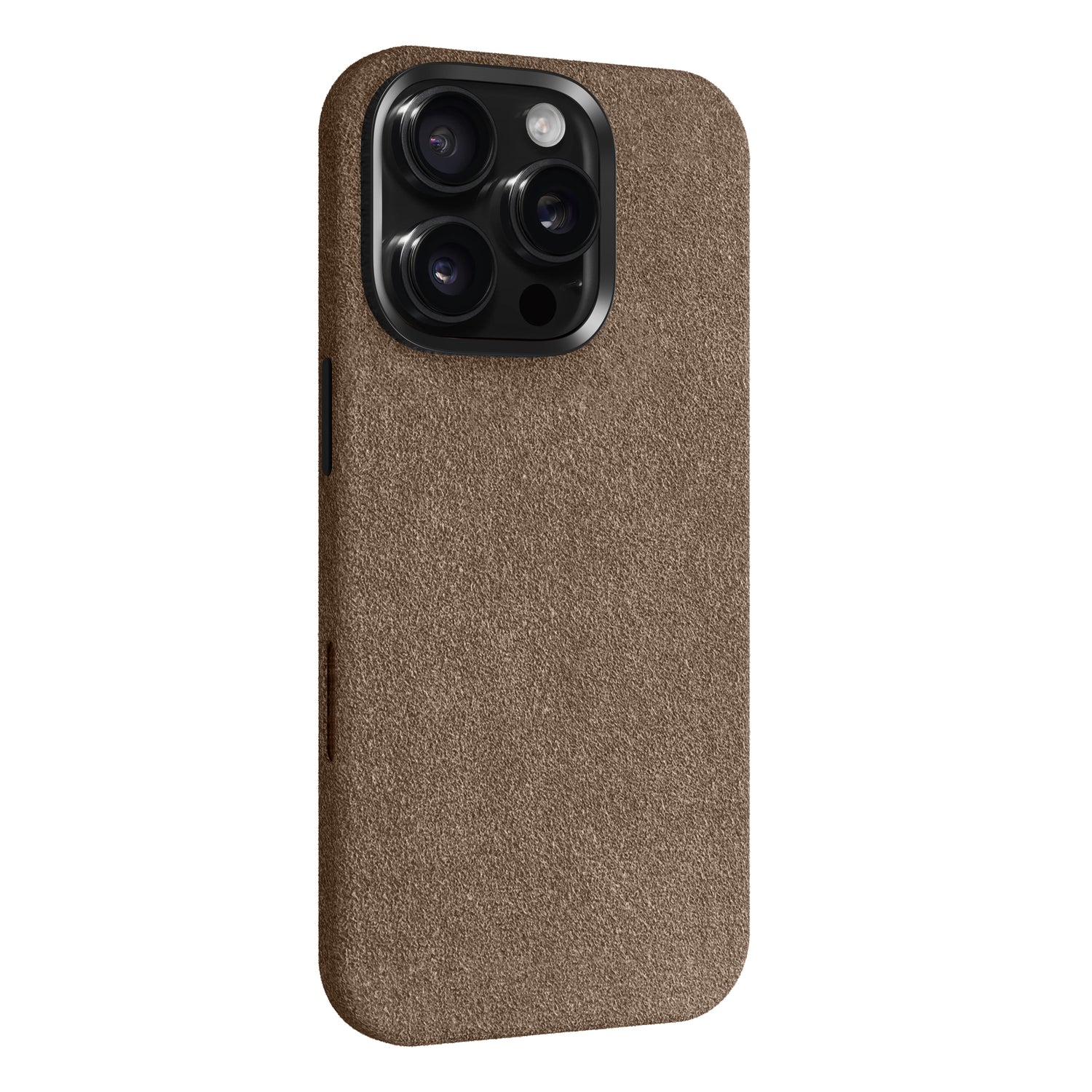 Die arktis iPhone 17 Pro Hülle aus Alcantara umhüllt Ihr Smartphone mit braunem Alcantara mit Wildlederstruktur und kombiniert erstklassigen Stil, Haltbarkeit und Schutz für das iPhone 17 Pro mit drei rückseitigen Kameras.