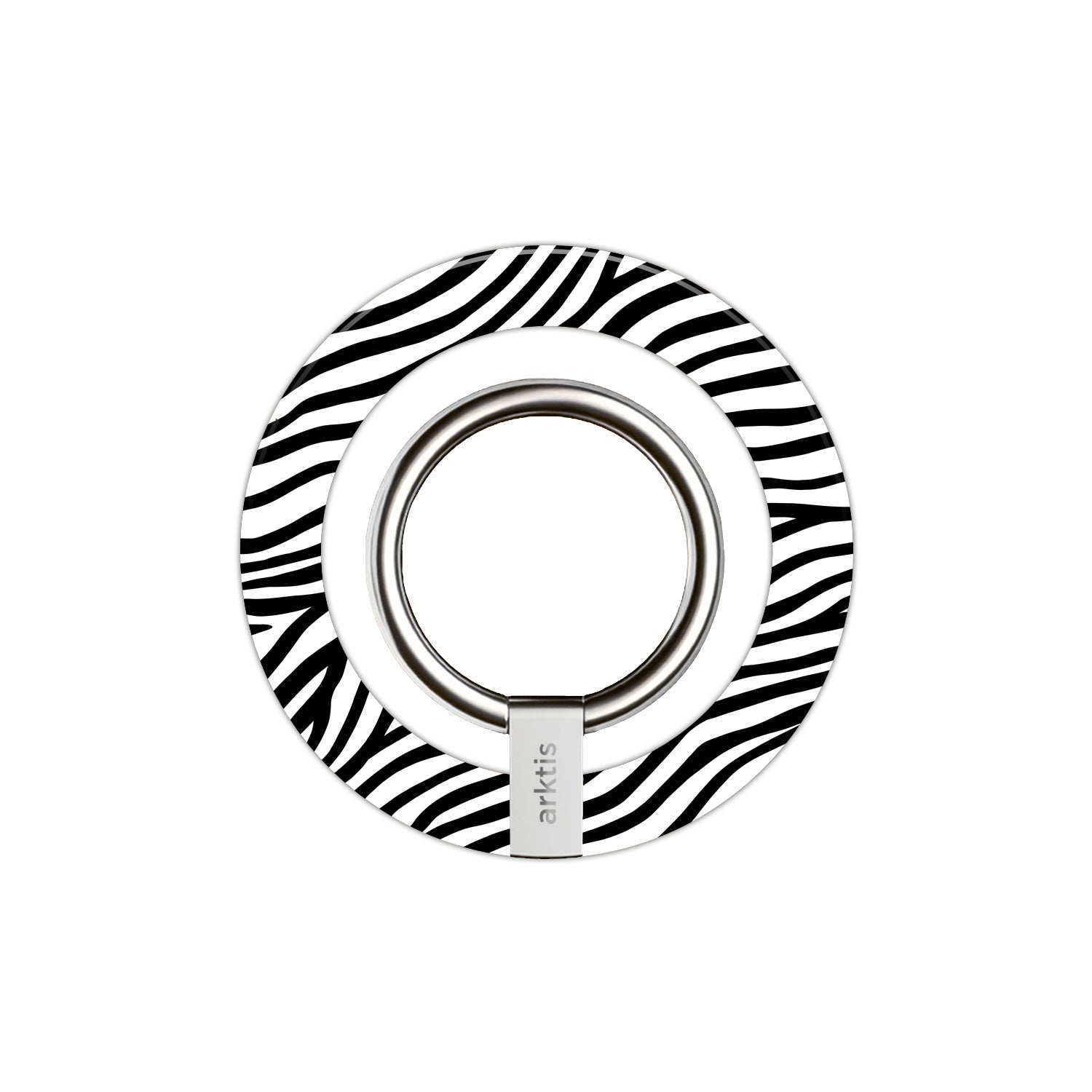 Der arktis iPhone MagSafe Ring Halter verfügt über ein Zebrastreifendesign, einen Metallring, einen eingebauten N52-Magneten für sicheren Halt und ist mit dem arktis-Logo versehen - ein stilvolles und praktisches iPhone-Accessoire.