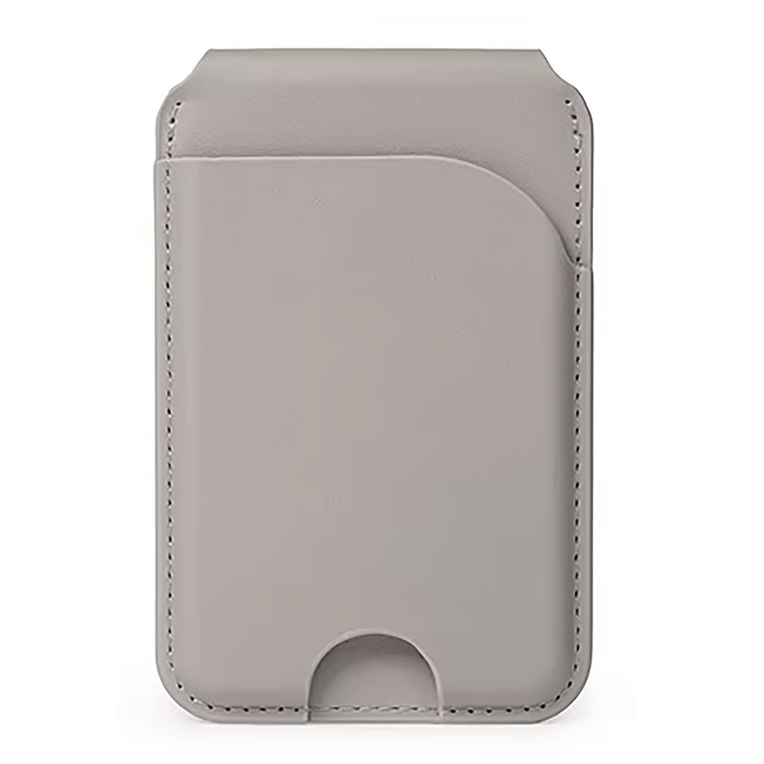 Der arktis iPhone MagSafe Wallet Kartenhalter von arktis ist ein grauer Leder-Kartenhalter mit einer Vordertasche und einem praktischen Daumenschlitz an der Unterseite.