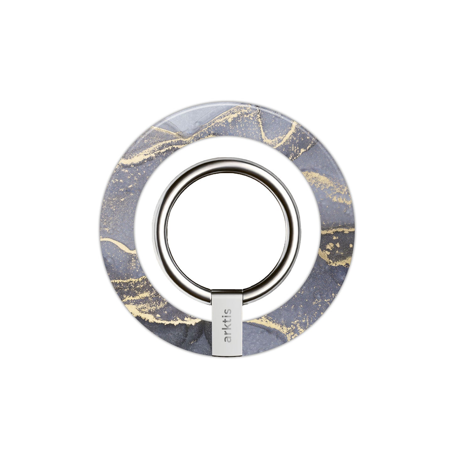 Der arktis iPhone MagSafe Ring Halter von arktis verfügt über ein blau-goldenes Marmormuster, einen Metallring und starke N52-Magnete - ein elegantes Zubehör, das mit iPhones kompatibel ist.