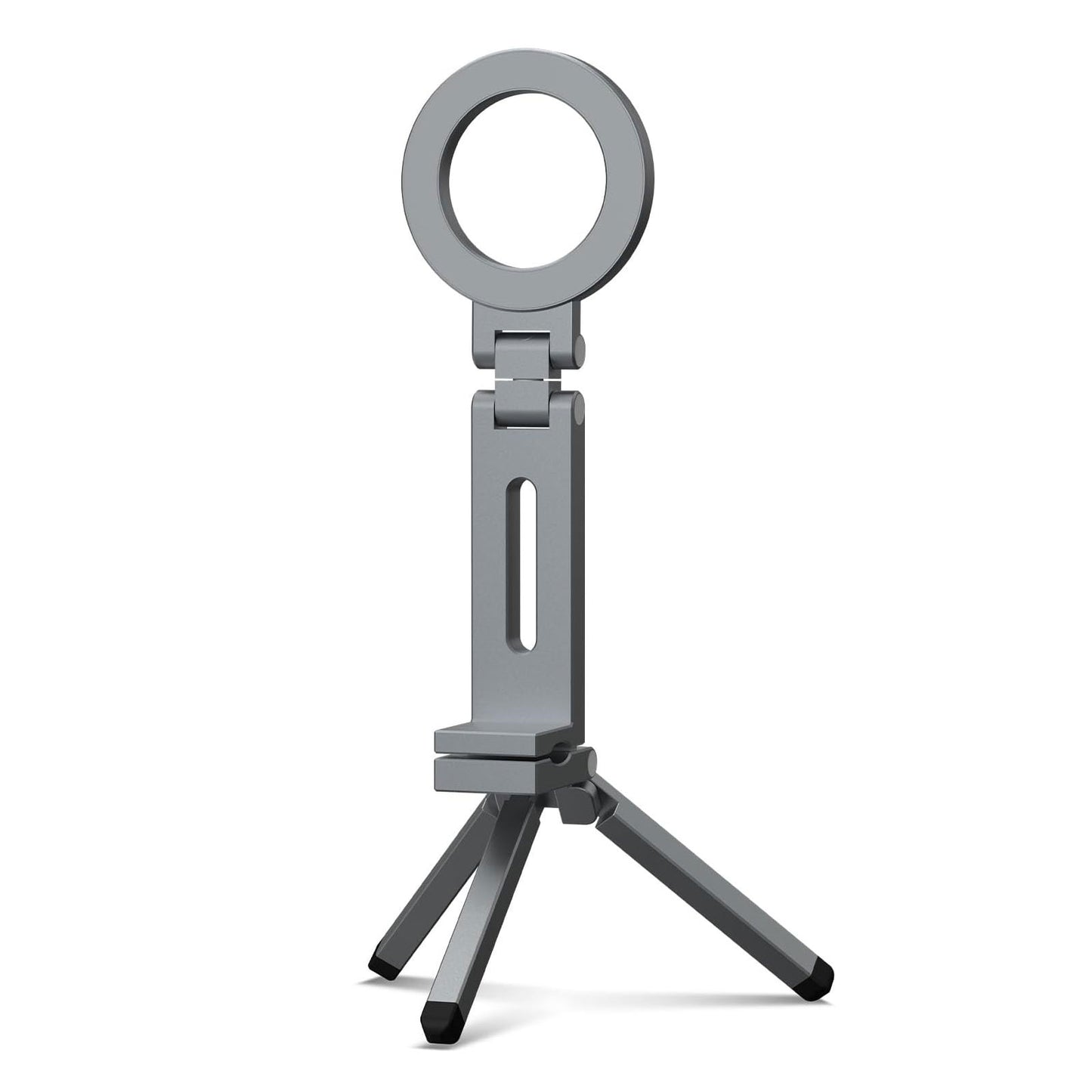 Die arktis iPhone MagSafe Tripod 360 Halterung ist ein faltbares Stativ mit Ringlicht und 360° Halterung, ideal für MagSafe iPhones, abgebildet vor einem weißen Hintergrund.