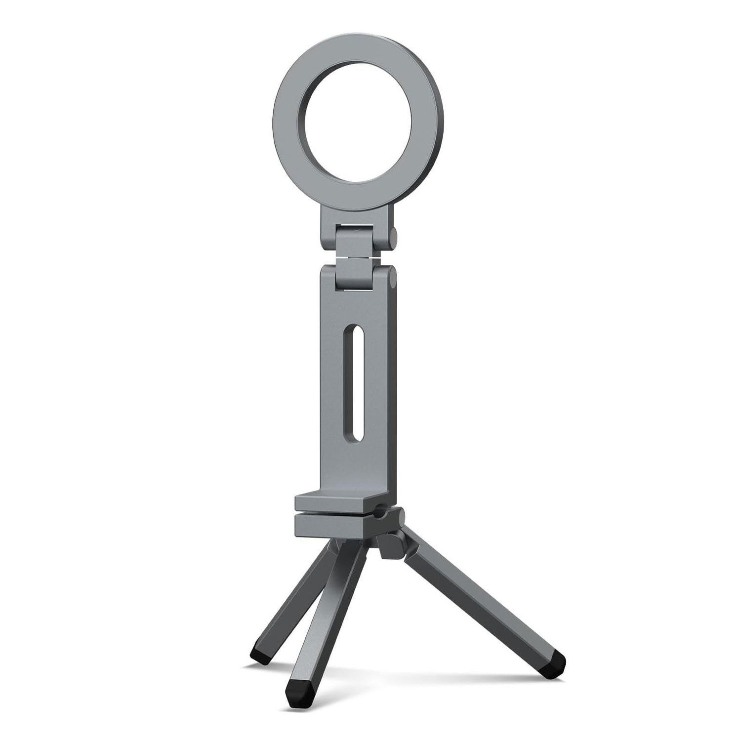 Die arktis iPhone MagSafe Tripod 360 Halterung ist ein faltbares Stativ mit Ringlicht und 360° Halterung, ideal für MagSafe iPhones, abgebildet vor einem weißen Hintergrund.