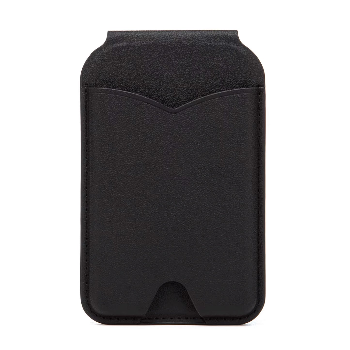 Der arktis iPhone MagSafe Wallet Kartenhalter mit Spiegel von arktis ist ein schwarzes Kunstleder-Kartenetui für das iPhone 12 mit einer einzelnen Vordertasche, gestaltet als MagSafe Wallet und abgebildet auf weißem Hintergrund.