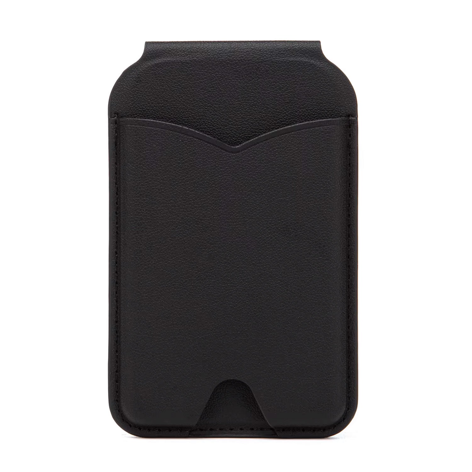 Der arktis iPhone MagSafe Wallet Kartenhalter mit Spiegel von arktis ist ein schwarzes Kunstleder-Kartenetui für das iPhone 12 mit einer einzelnen Vordertasche, gestaltet als MagSafe Wallet und abgebildet auf weißem Hintergrund.