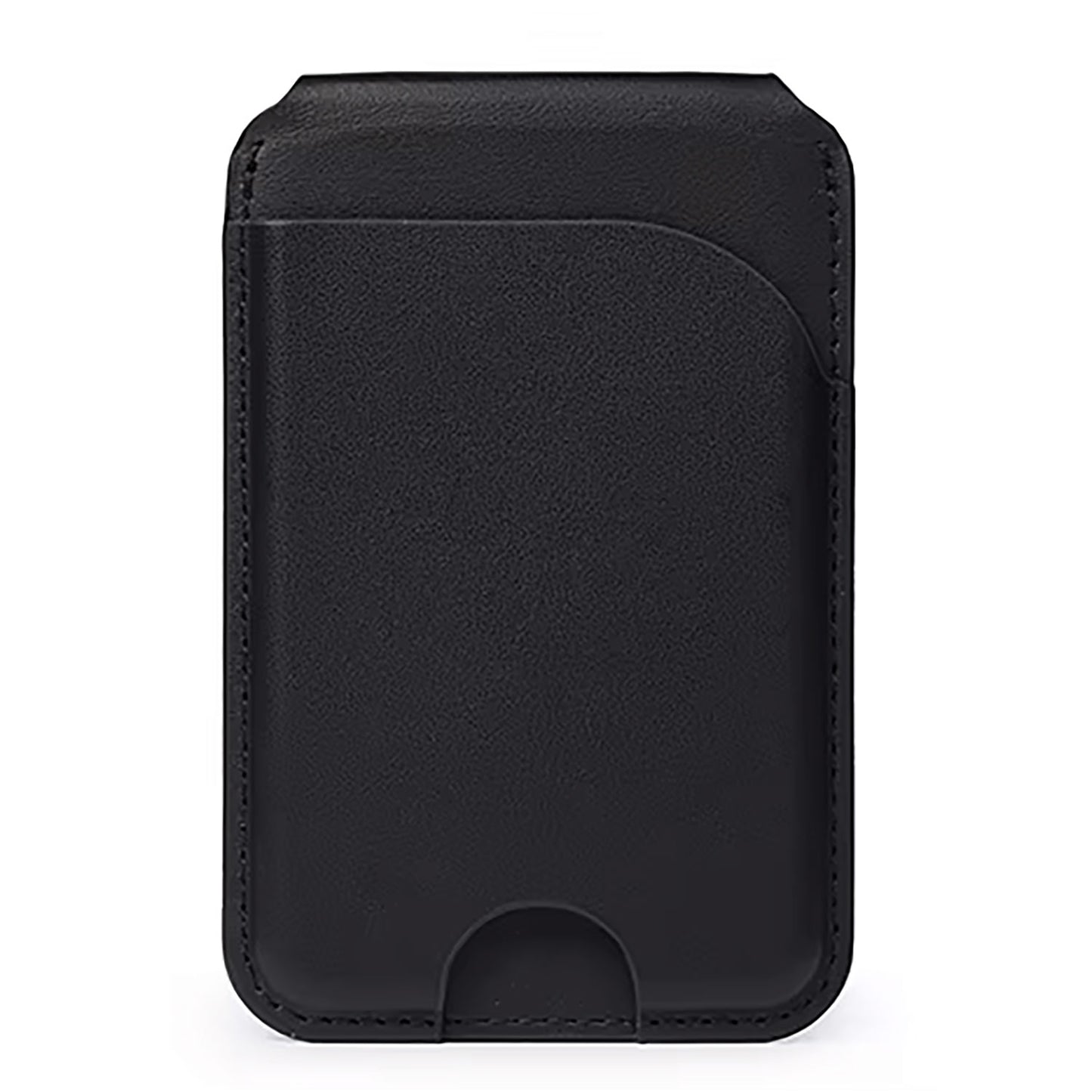 Der arktis iPhone MagSafe Wallet Kartenhalter ist ein schwarzes Leder-Kartenetui mit geschwungener Tasche und minimalistischem Design.