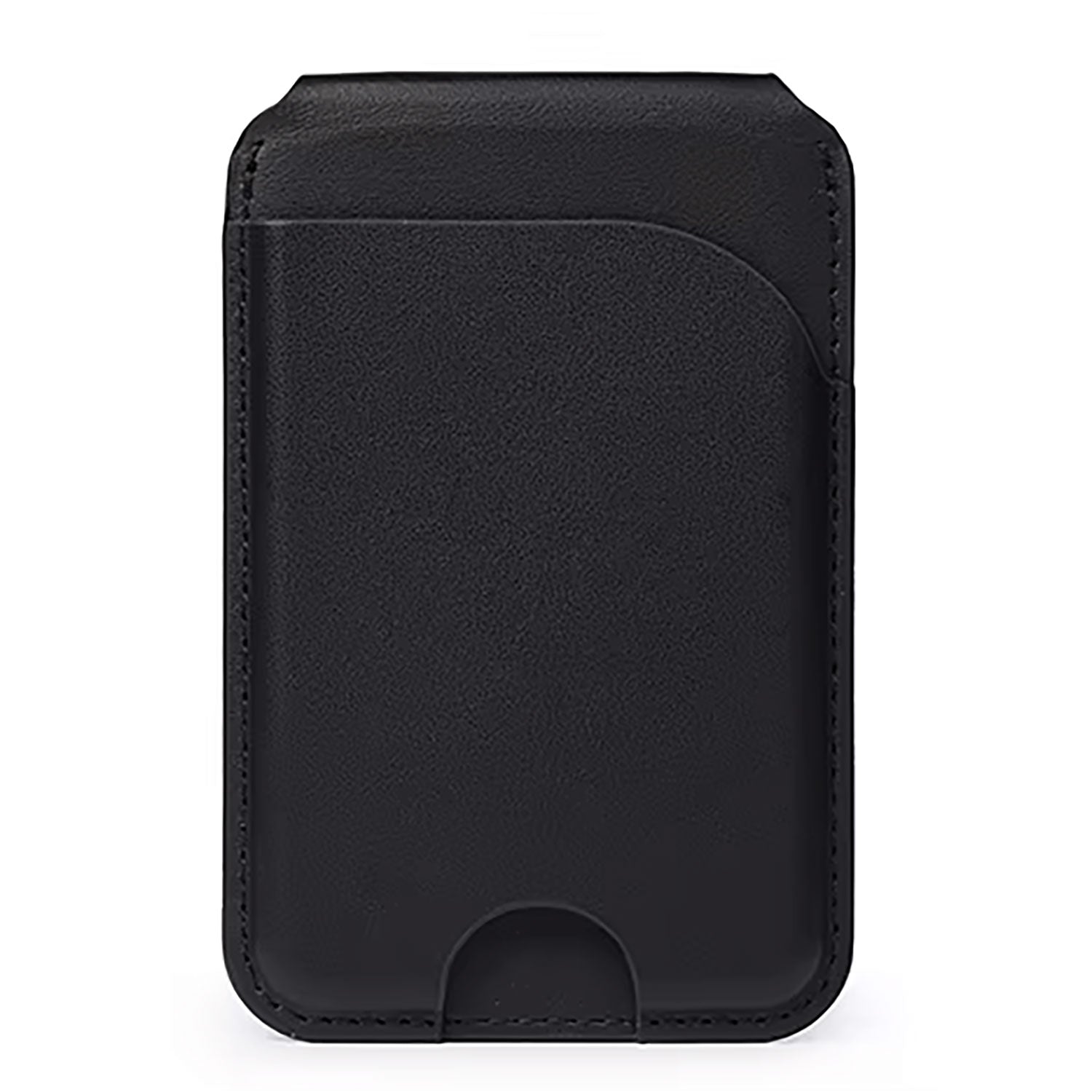 Der arktis iPhone MagSafe Wallet Kartenhalter ist ein schwarzes Leder-Kartenetui mit geschwungener Tasche und minimalistischem Design.