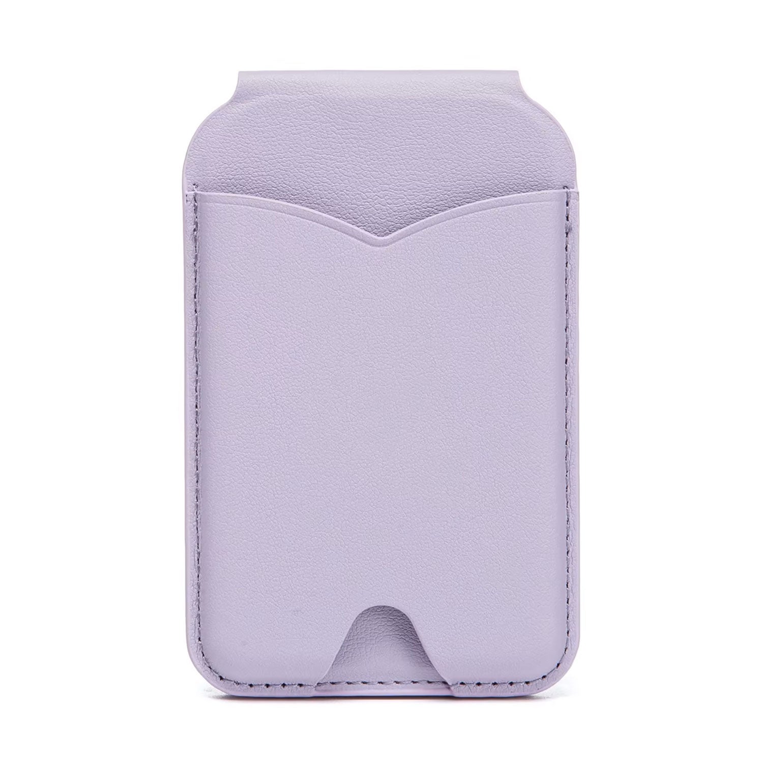 Der arktis iPhone MagSafe Wallet Kartenhalter mit Spiegel von arktis ist ein lavendelfarbener Kunstleder-Kartenhalter mit Vordertasche, geschwungener Naht und MagSafe Wallet Unterstützung, kompatibel mit dem iPhone 12.