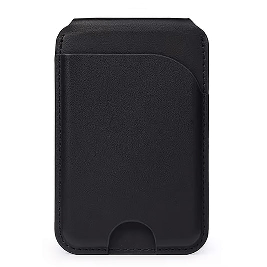 Der arktis iPhone MagSafe Wallet Kartenhalter ist ein schwarzes Leder-Kartenetui mit geschwungener Tasche und minimalistischem Design.