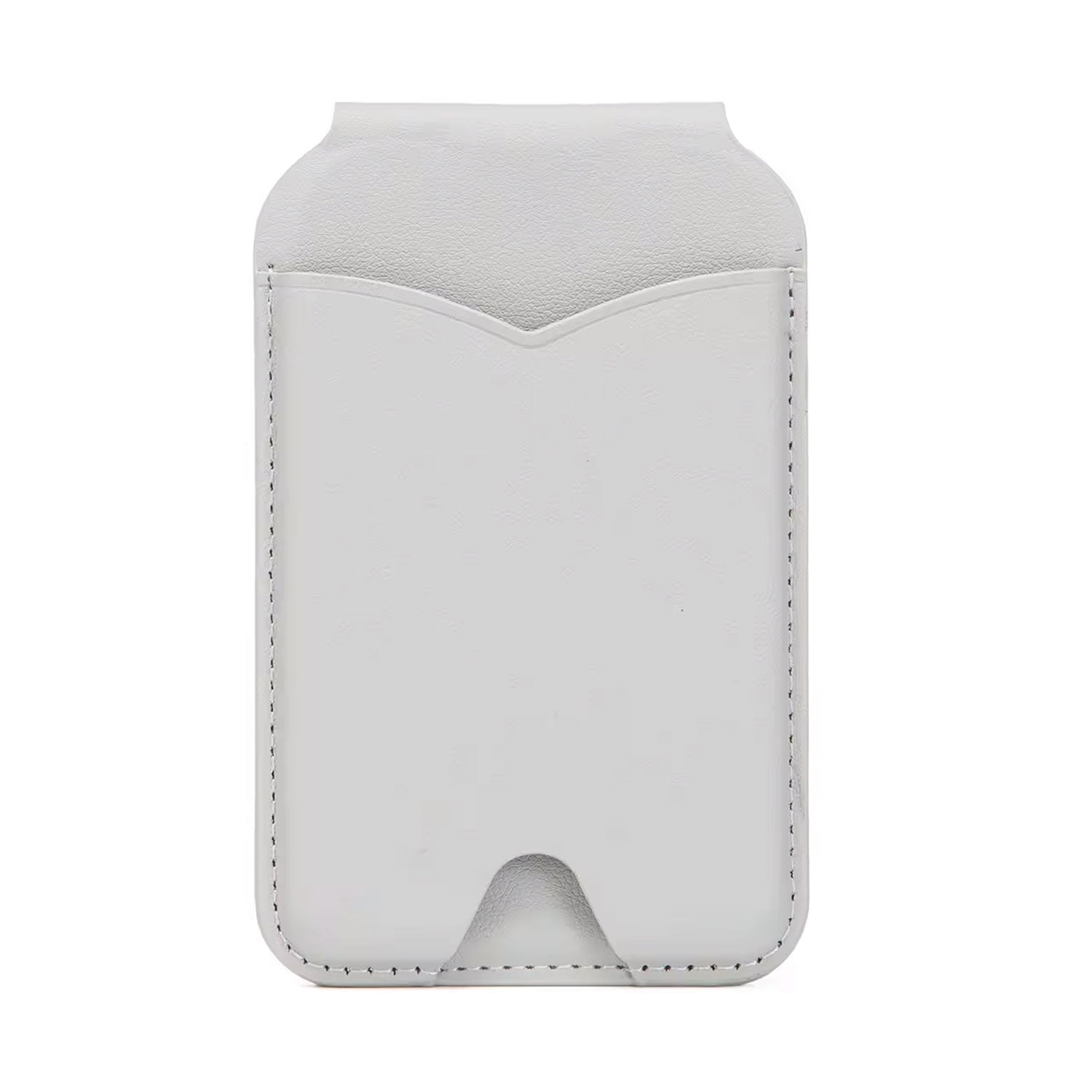 Der arktis iPhone MagSafe Wallet Kartenhalter mit Spiegel ist ein weißes Kunstleder-Kartenetui mit abgesteppten Kanten, einer gewölbten Vordertasche und iPhone 12 Kompatibilität als MagSafe Wallet.