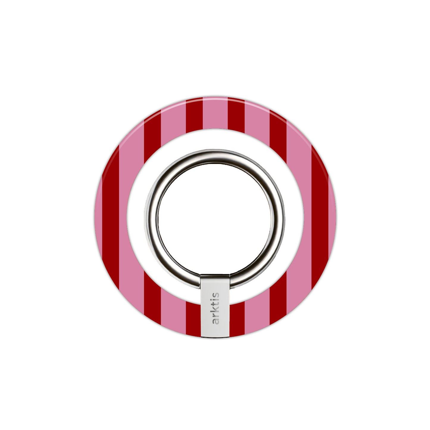 Der arktis Magnetischer Ringhalter für MagSafe - Stripes verfügt über rote und pinke Streifen, einen Metallring und starke N52 Magnete zur sicheren Befestigung des iPhones - perfekt als stylisches Zubehör.