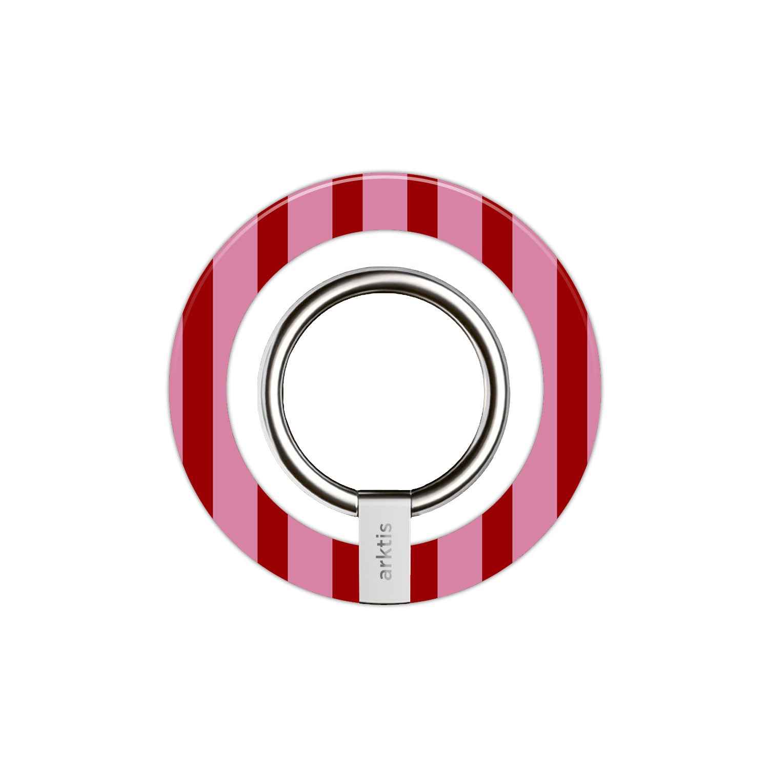 Der arktis Magnetischer Ringhalter für MagSafe - Stripes verfügt über rote und pinke Streifen, einen Metallring und starke N52 Magnete zur sicheren Befestigung des iPhones - perfekt als stylisches Zubehör.