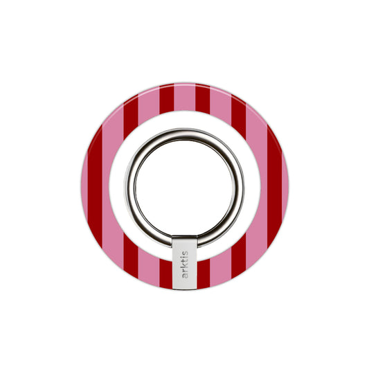 Der arktis Magnetischer Ringhalter für MagSafe - Stripes verfügt über rote und pinke Streifen, einen Metallring und starke N52 Magnete zur sicheren Befestigung des iPhones - perfekt als stylisches Zubehör.