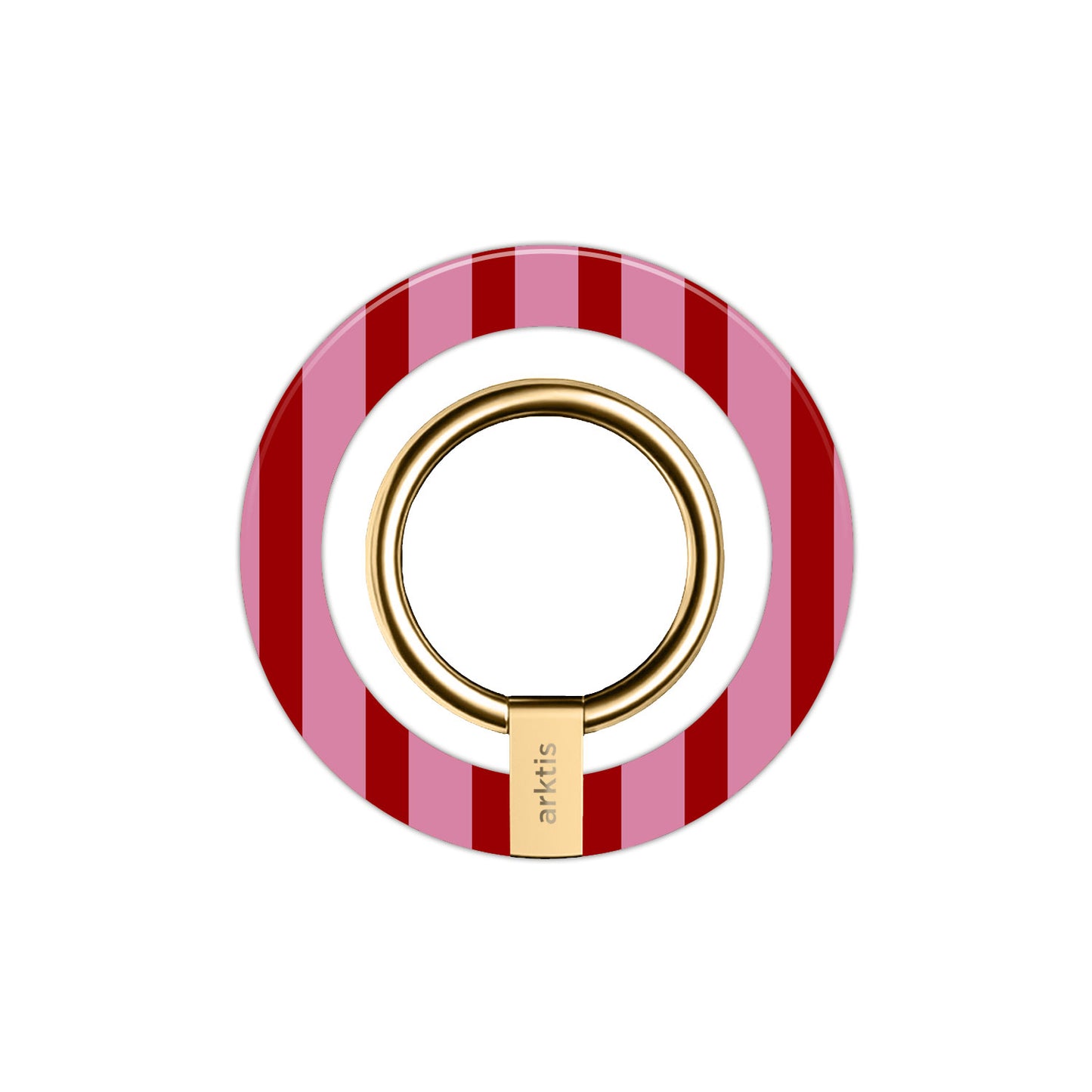 Der arktis Magnetischer Ringhalter für MagSafe - Stripes hat rote und pinke Streifen, einen goldenen Ring, N52 Magneten für starken Halt und ist ideal als stylischer iPhone Zubehör oder MagSafe Ringhalter.