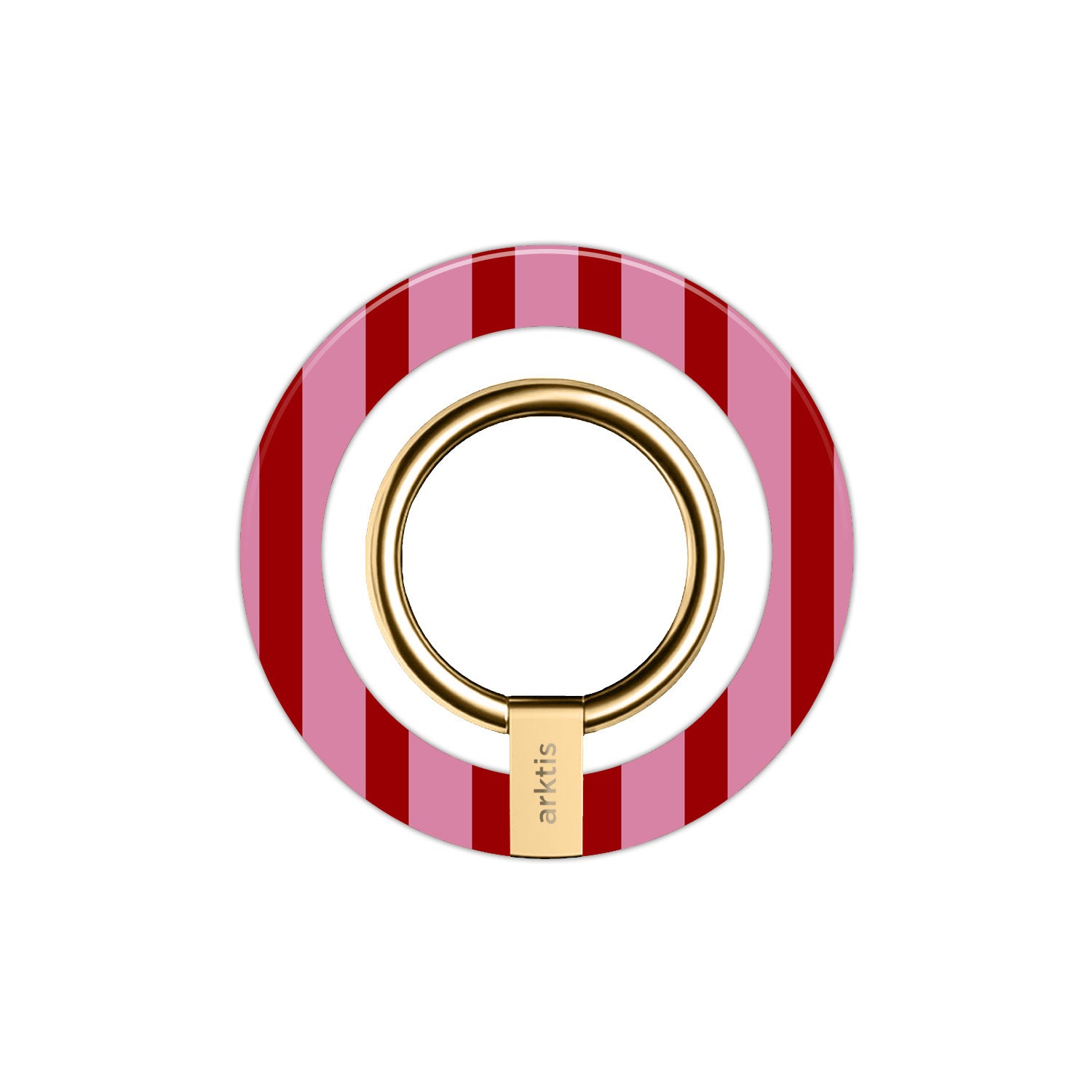Der arktis Magnetischer Ringhalter für MagSafe - Stripes hat rote und pinke Streifen, einen goldenen Ring, N52 Magneten für starken Halt und ist ideal als stylischer iPhone Zubehör oder MagSafe Ringhalter.