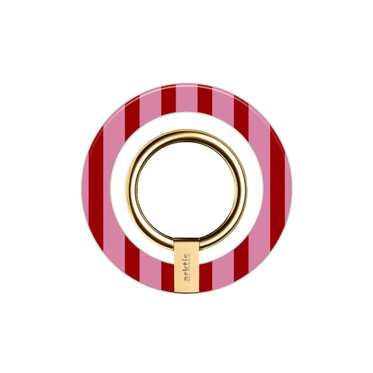 Der arktis Magnetischer Ringhalter für MagSafe - Stripes hat rote und pinke Streifen, einen goldenen Ring, N52 Magneten für starken Halt und ist ideal als stylischer iPhone Zubehör oder MagSafe Ringhalter.