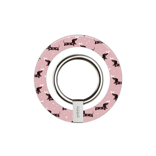 Der arktis Magnetischer Ringhalter für MagSafe - Dackel Love ist das perfekte iPhone Zubehör: runder Halter mit rosa Hintergrund und Dackel-Muster für stylische und praktische Nutzung.