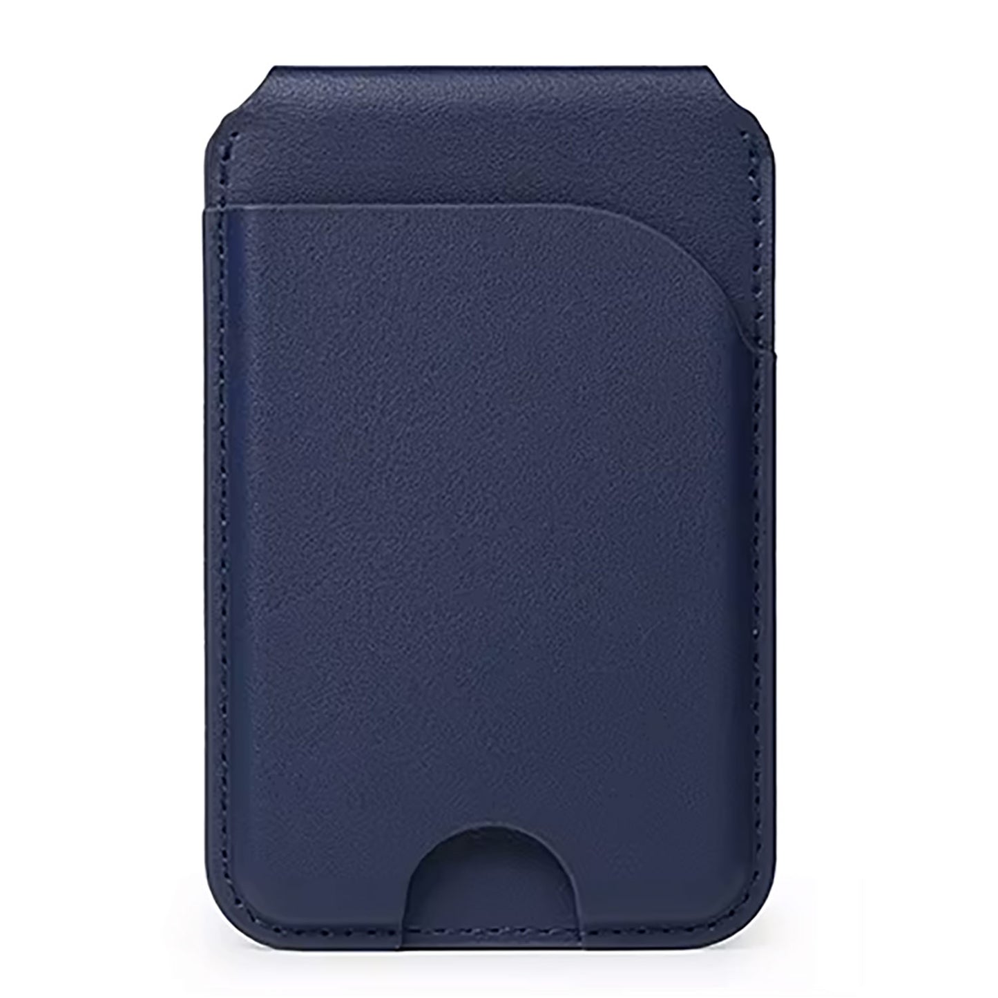 Der arktis iPhone MagSafe Wallet Kartenhalter von arktis ist ein marineblauer Kartenhalter aus Leder mit einem gebogenen oberen Rand und einem offenen Schlitz auf der Vorderseite für einfachen Kartenzugang.