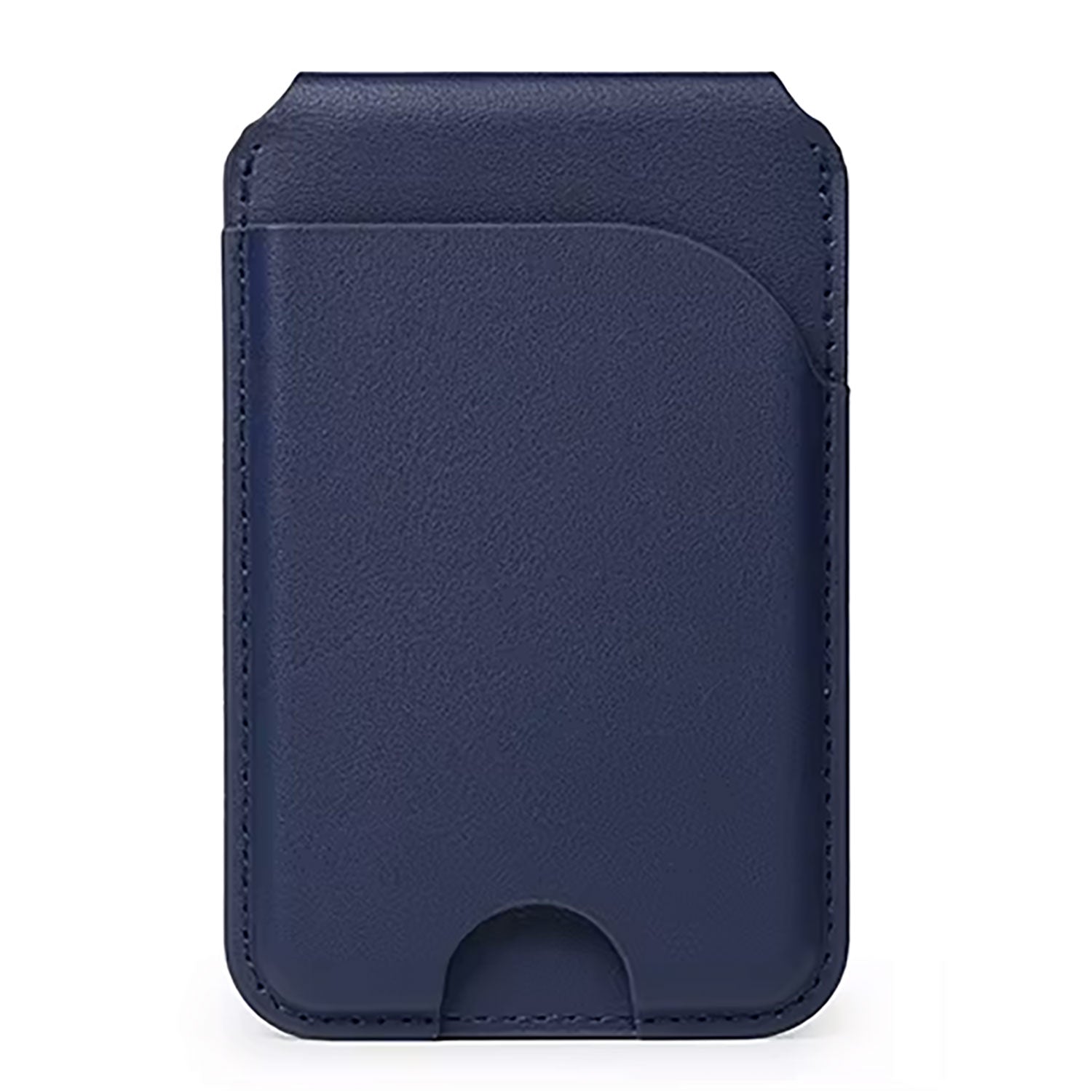 Der arktis iPhone MagSafe Wallet Kartenhalter von arktis ist ein marineblauer Kartenhalter aus Leder mit einem gebogenen oberen Rand und einem offenen Schlitz auf der Vorderseite für einfachen Kartenzugang.