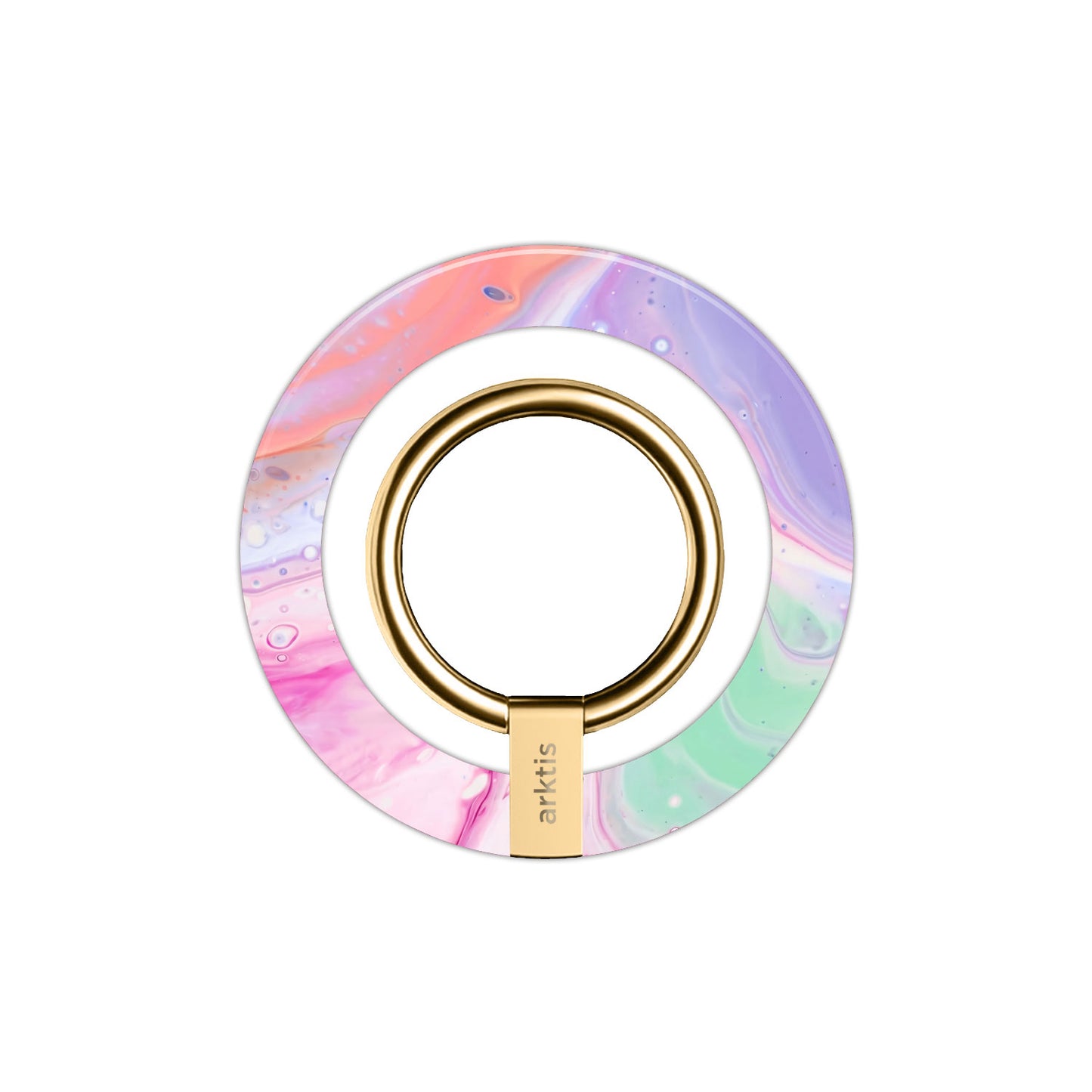 Der Magnetische Ringhalter für MagSafe - Neo Marble von arktis besticht mit farbenfrohem Marmor-Design, goldfarbenem Ring und starken N52 Magneten für sicheren Halt am iPhone.