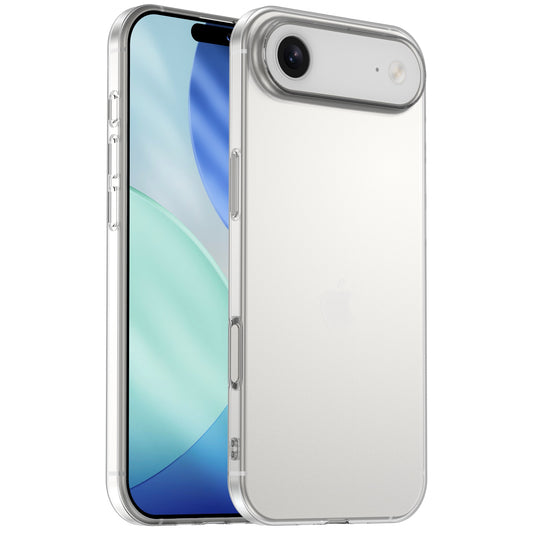 Ein iPhone 17 mit einer ultradünnen, transparenten arktis iPhone 17 Air ZERO Hülle von arktis, die den Blick auf den Bildschirm und die einzelne Rückkamera freigibt.