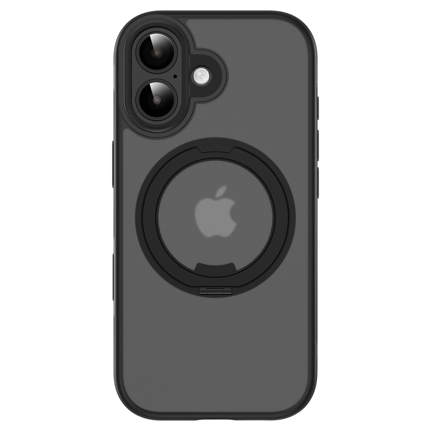 Das arktis iPhone 17 GripCase ist eine transparente Hülle von arktis für schwarze iPhones, die das Apple-Logo und einen kreisförmigen MagSafe-kompatiblen Ring auf der Rückseite zeigt.