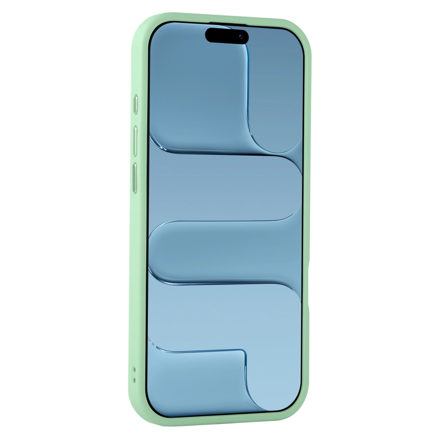 Das Arktis arktis iPhone Air Solid Case mit MagSafe, abgebildet auf einem grünen Smartphone mit einem blauen abstrakten Bildschirmmuster in einem Winkel, bietet Schutz aus TPU-Silikon und ist MagSafe-kompatibel.