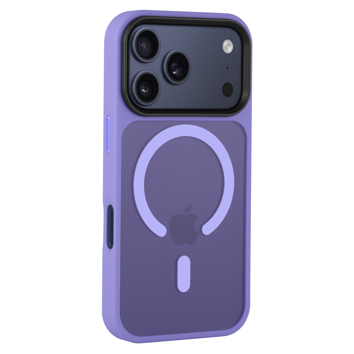 Ein lilafarbenes Arktis iPhone 17 Pro Solid Case mit MagSafe, das ein passendes mattes Design mit kreisförmiger MagSafe-Kompatibilität und dem Apple-Logo aufweist.
