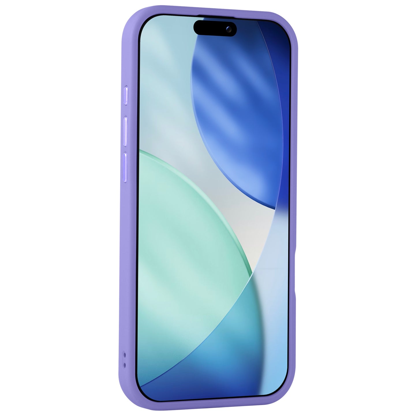 Ein iPhone mit einem arktis iPhone Air Solid Case von Arktis aus lila mattem TPU-Silikon und einem blau-grünen abstrakten Hintergrundbild auf dem Display.