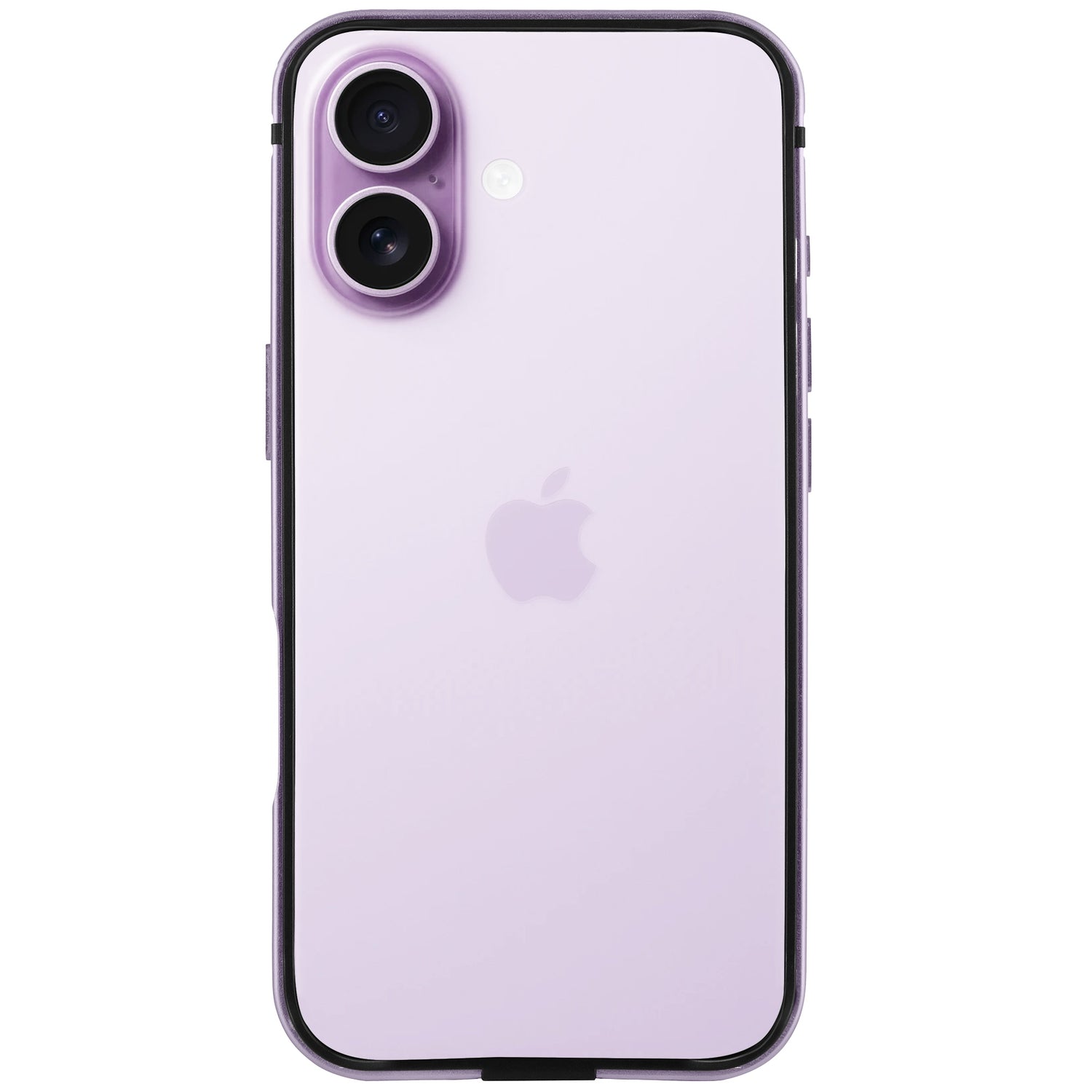 Der arktis iPhone 17 Bumper von arktis schützt Ihr lilafarbenes iPhone 17 mit zwei rückwärtigen Kameras und dem Apple-Logo mit einem strapazierfähigen Aluminium-TPU-Case, das von der Rückseite gezeigt wird.