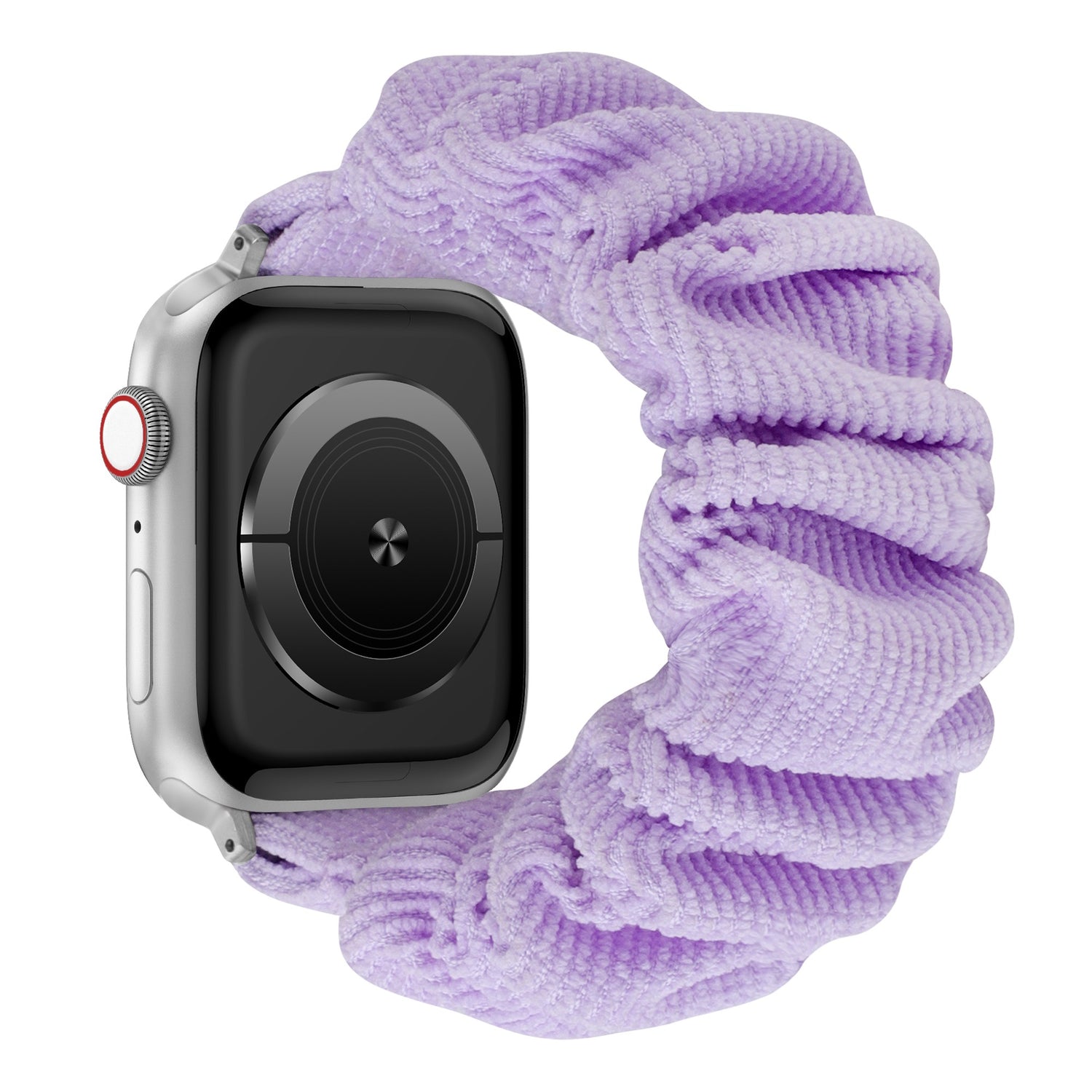 Das arktisband Apple Watch Cord Scrunchie Armband "Elanora" verbindet ein lavendelfarbenes Gummiband mit stilvollem Komfort - ideal als modisches Apple Watch Armband.