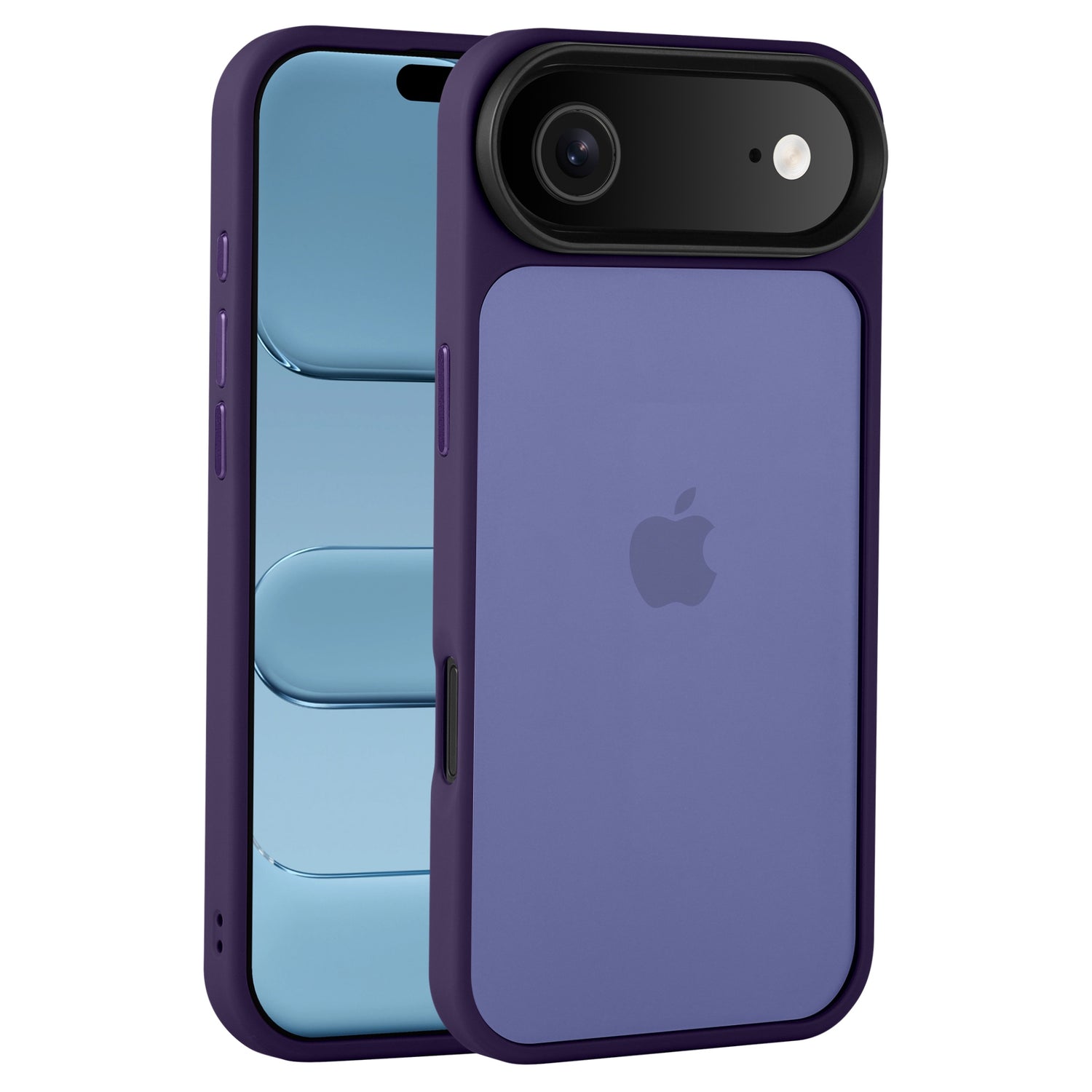 Ein lilafarbenes iPhone mit dem Arktis iPhone Air Solid Case von Arktis, das mit stoßabsorbierendem TPU-Silikon für zusätzlichen Schutz sorgt, wird in Vorder- und Rückansicht gezeigt.