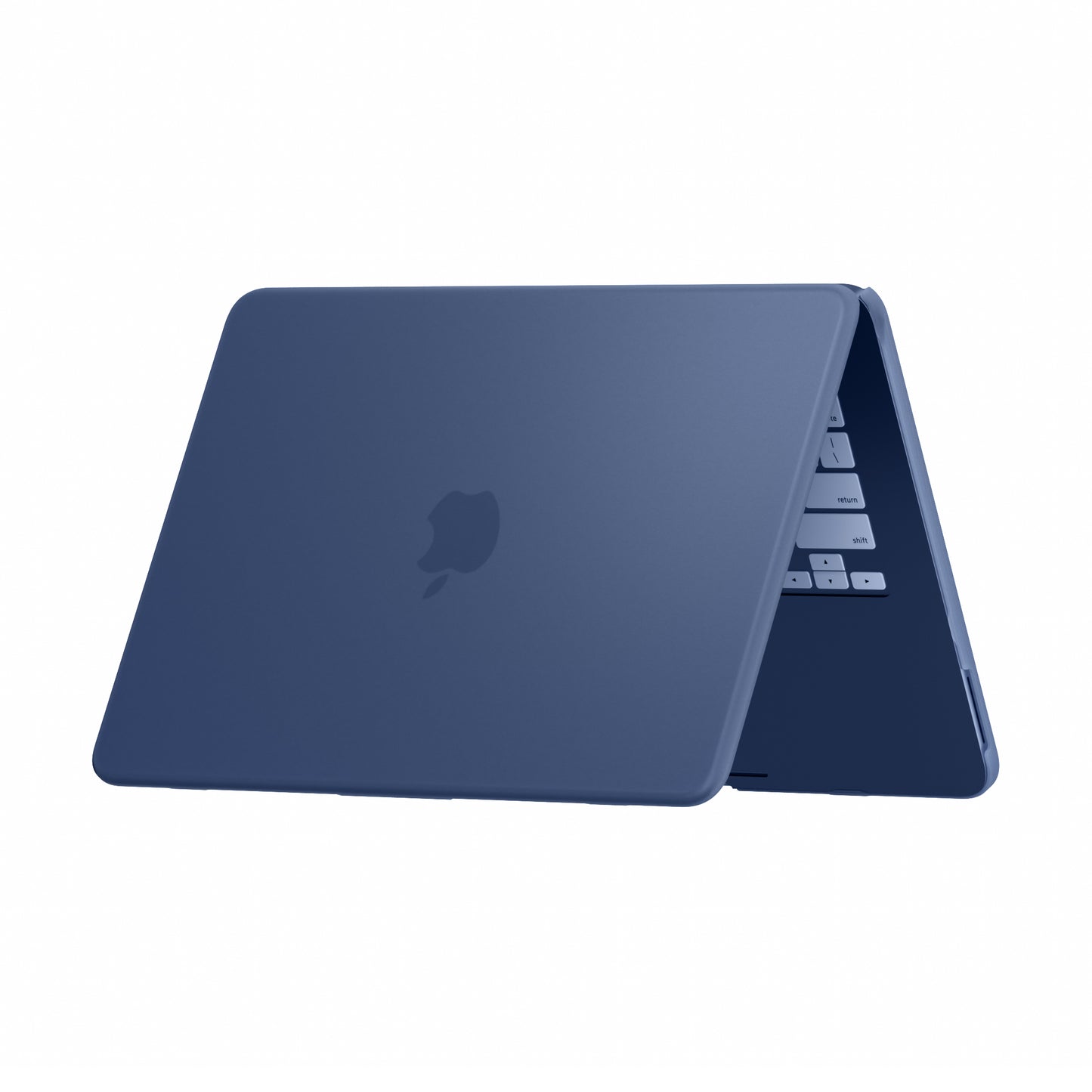 Ein blaues Arktis Solid Case für das MacBook Neo auf einem Laptop, leicht geöffnet abgebildet.