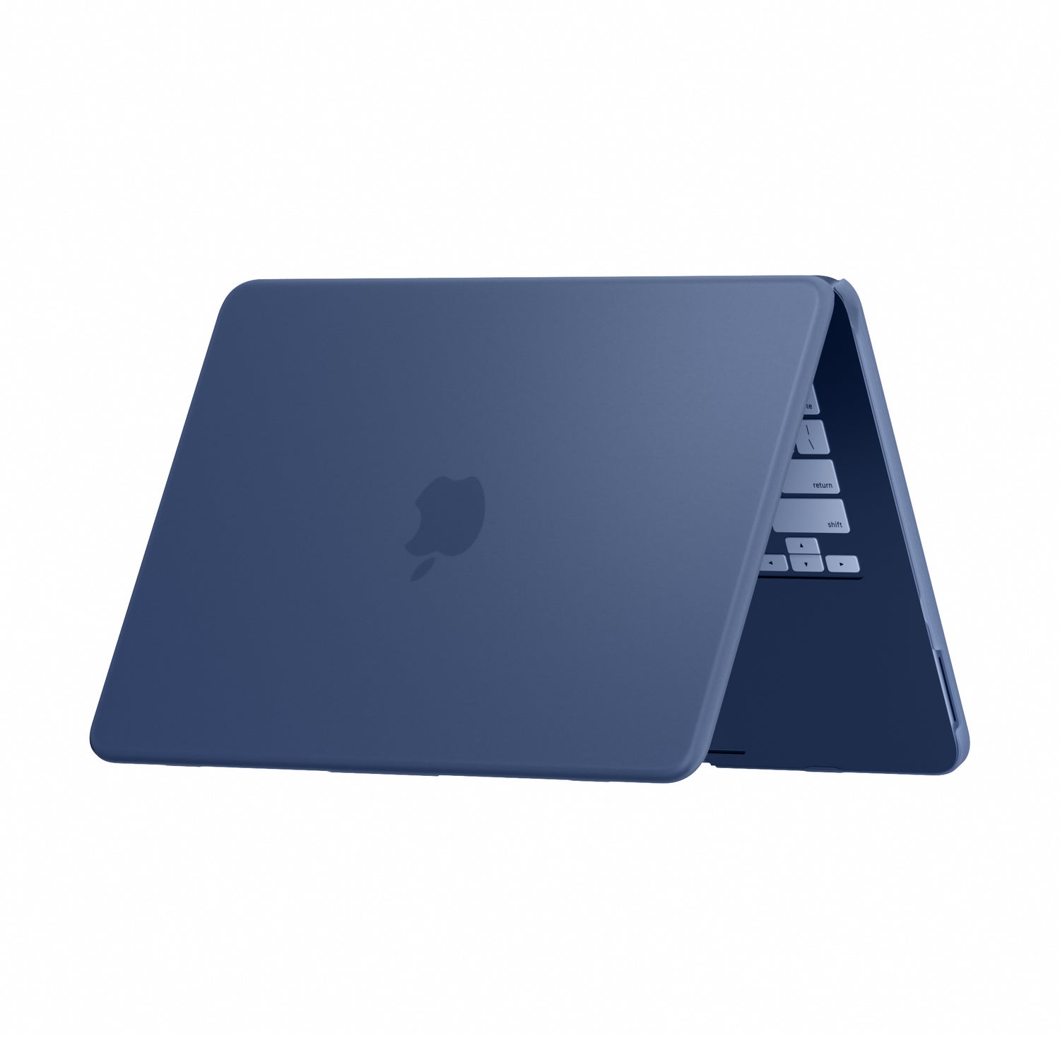 Ein blaues Arktis Solid Case für das MacBook Neo auf einem Laptop, leicht geöffnet abgebildet.
