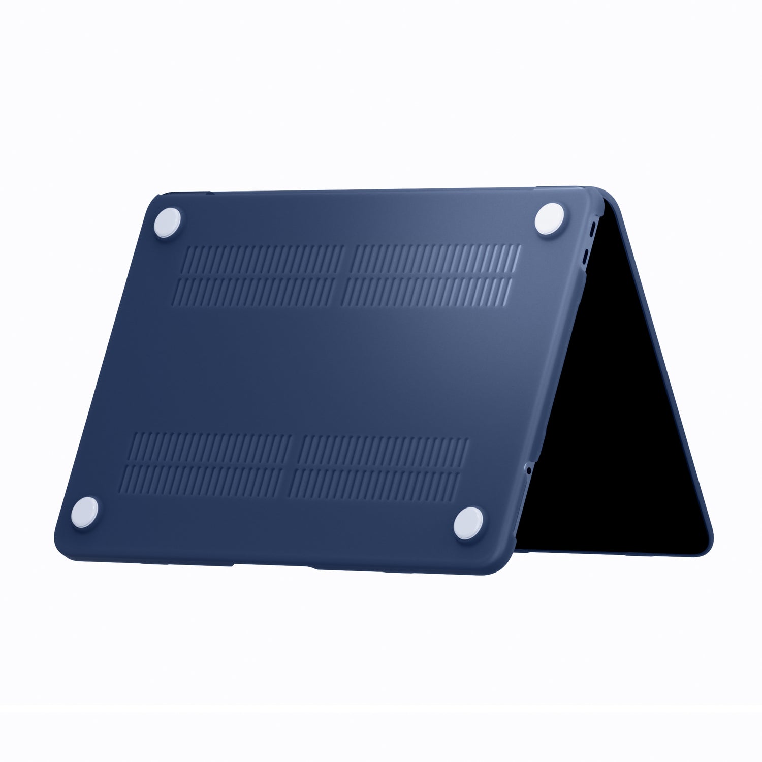 Dunkelblaues Arktis Solid-Gehäuse für das MacBook Neo mit Lüftungsschlitzen und vier weißen, runden Füßen.