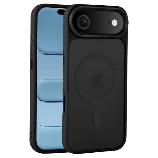 Die Arktis iPhone Air Solid Case mit MagSafe, eine schwarze TPU-Silikon Schutzhülle von Arktis, ist auf einem iPhone mit blau reflektierendem Display zu sehen.