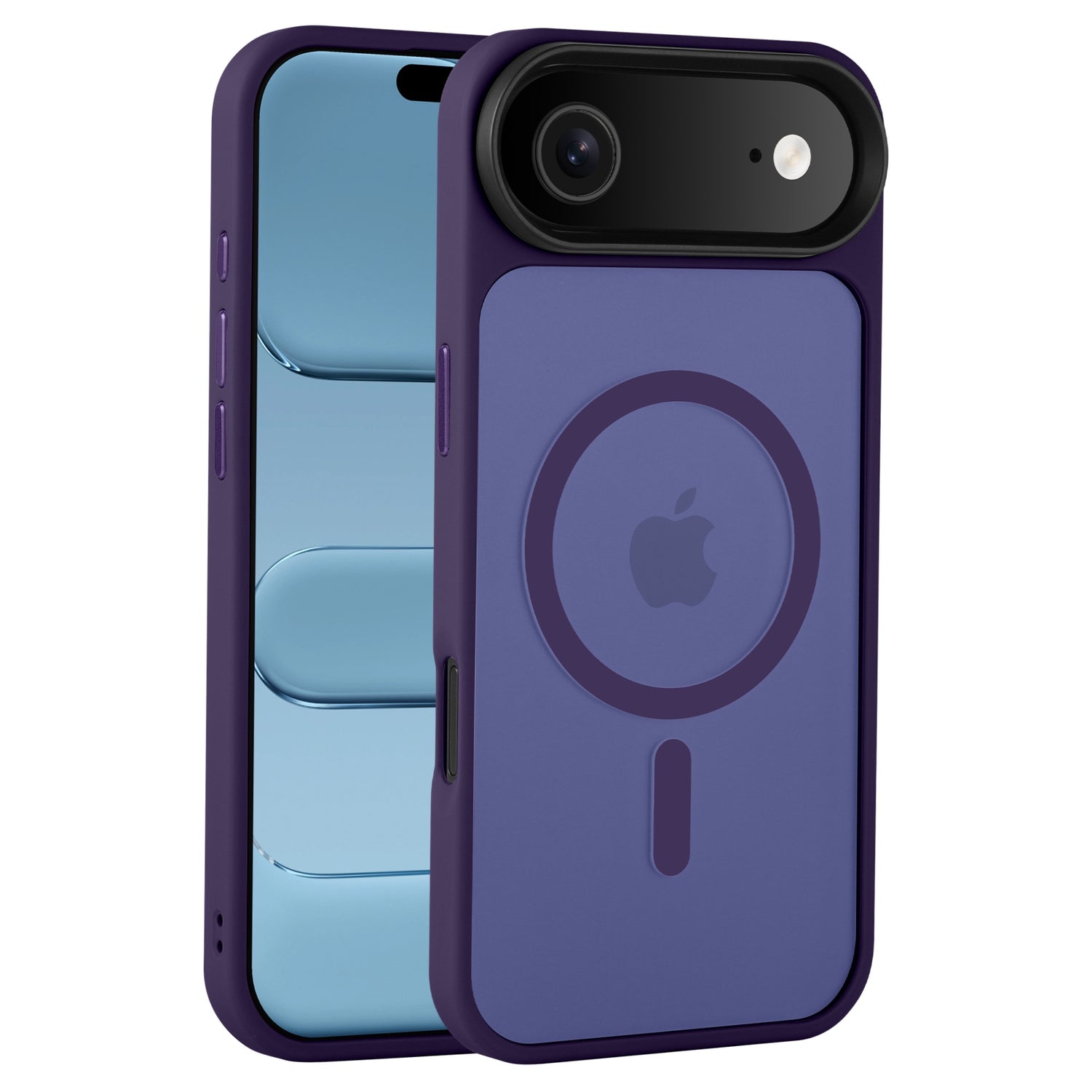 Lila iPhone mit der Arktis iPhone Air Solid Case mit MagSafe, einer MagSafe-kompatiblen TPU-Silikonhülle von Arktis, mit Apple-Logo und Kameraausschnitt auf der Rückseite.