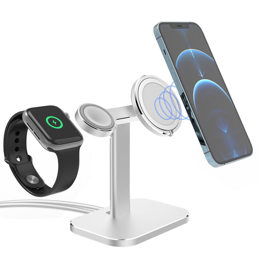 Der arktis MagSafe AluStand von arktis hält Ihr iPhone und Ihre Apple Watch sicher und lädt beide gleichzeitig - ein eleganter Aluminium-Ständer für stilvolles Aufladen.