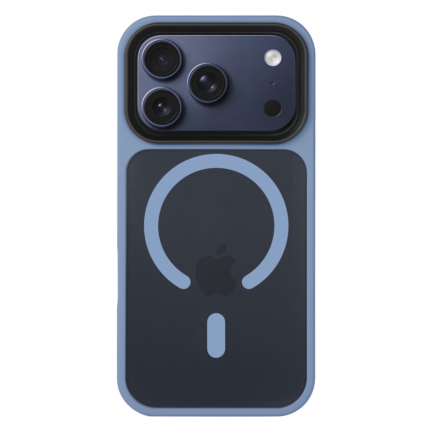 Das Arktis iPhone 17 Pro Solid Case mit MagSafe von Arktis hat ein blaues und schwarzes Design, eine matte Oberfläche, MagSafe Kompatibilität, drei Kameraausschnitte und ein Apple Logo auf der Rückseite.