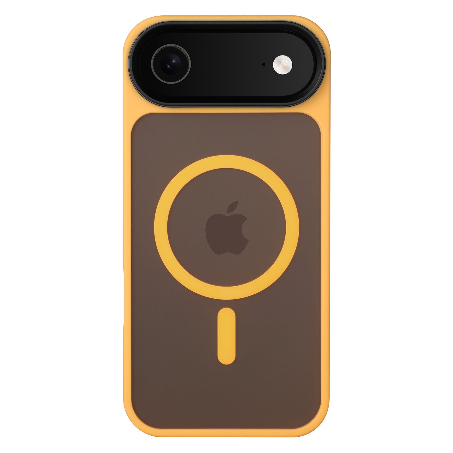 Das Arktis iPhone Air Solid Case mit MagSafe ist eine braune und gelbe matte Schutzhülle für das iPhone 17, mit einem MagSafe-kompatiblen Ring und Apple-Logo auf der Rückseite.