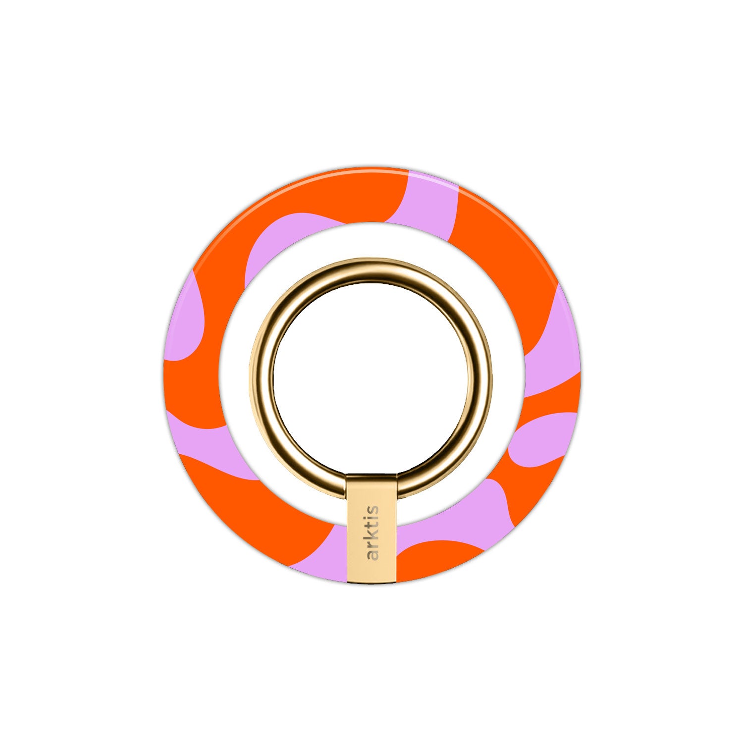Der arktis Magnetischer Ringhalter für MagSafe - Knokke Queen verfügt über ein rundes Design mit roten und rosafarbenen Wellenmustern, einen goldenen Ring und N52 Magneten für sicheres, griffiges iPhone Zubehör.
