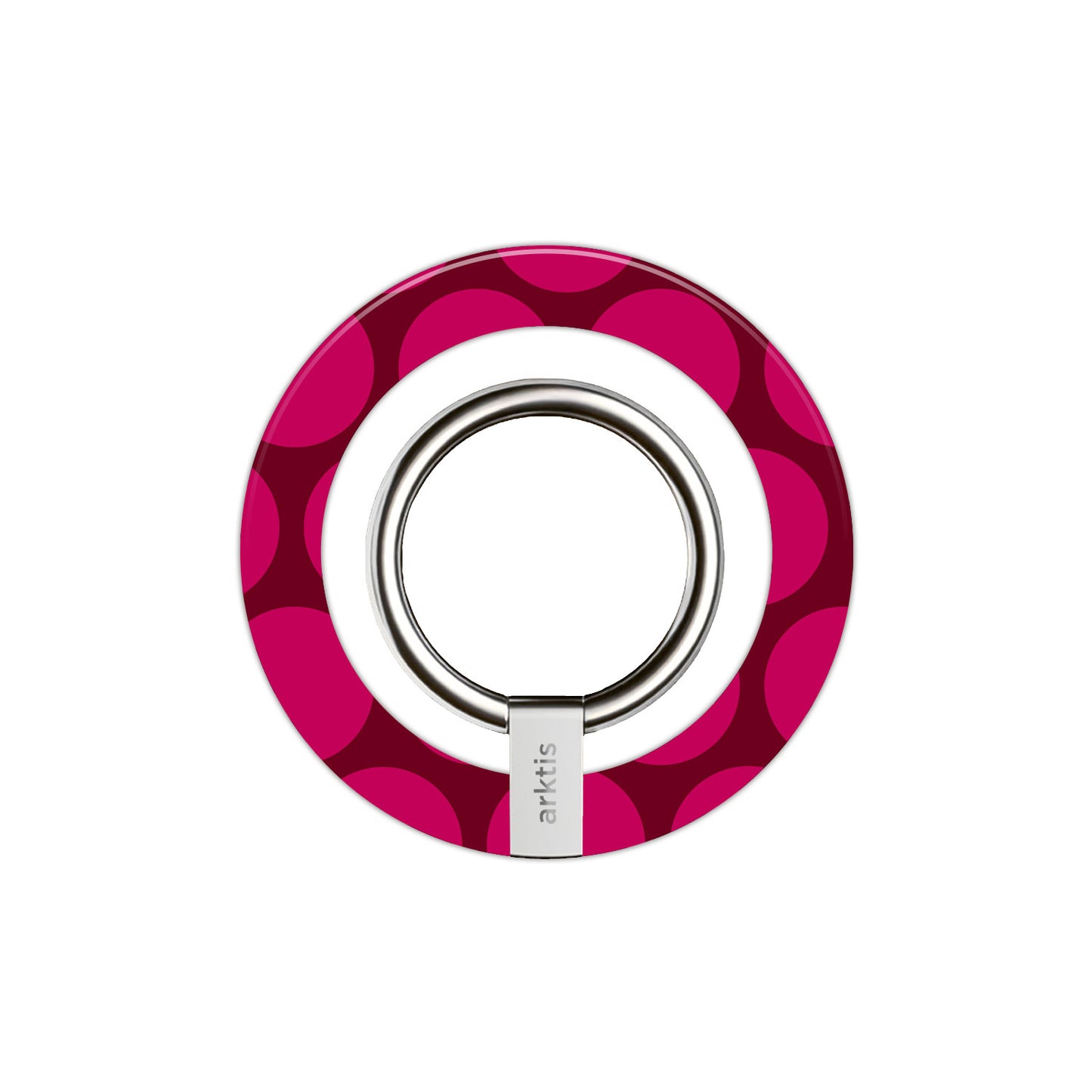 Der arktis Magnetischer Ringhalter für MagSafe - Polka Dots bietet ein stylisches rosa und dunkelrotes Polka Dot Design mit N52 Magneten für einen sicheren Halt - perfektes iPhone Zubehör.